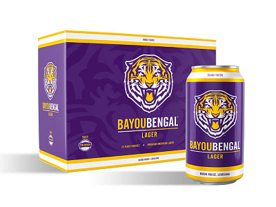 LSU Bayou Bengal Lager beer can custom design feline growl illustration label mascot package teeth tiger