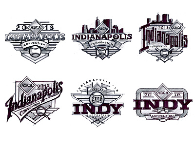 ABCA Indy 2018 Convention baseball cityscape custom design hand drawn home plate illustration indiana indy script sketch wings
