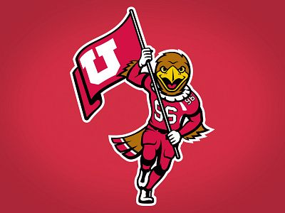 University of Utah's Swoop athletics bird black flag football hawk illustration logo mascot red running