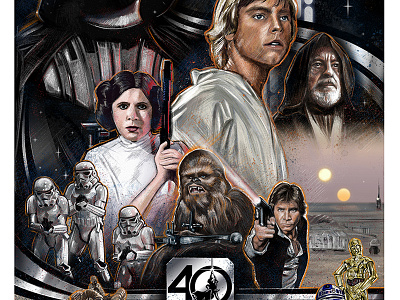 Star Wars 40th Anniversary chewbacca custom design han solo hand drawn illustration luke movies painting princess leia sketch star wars