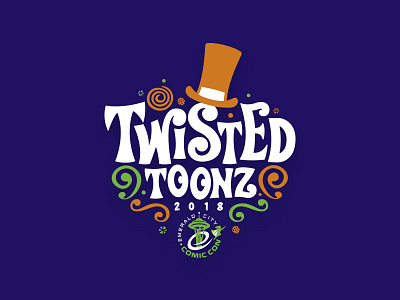 Twisted Toonz comics con convention custom design emerald font design illustration top hat typography willy wonka
