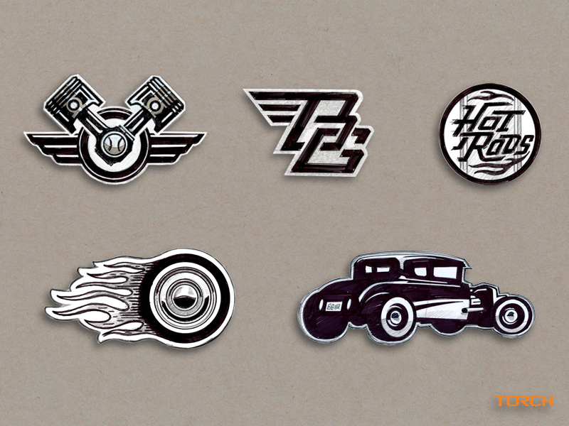 Bowling Green Hot Rods - Concept Sketches sports logo wings piston hand drawn sketch flames baseball hot rod illustration custom design