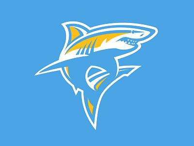 Long Island University Sharks aggressive animal athletic blue branding college design gold illustration logo mascot shark sports vector water yellow