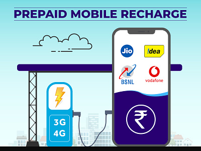 Prepaid Mobile Recharge Concept 3g 4g banner bhim pay concept graphic design illustration mobile prepaid recharge sbi recharge vector