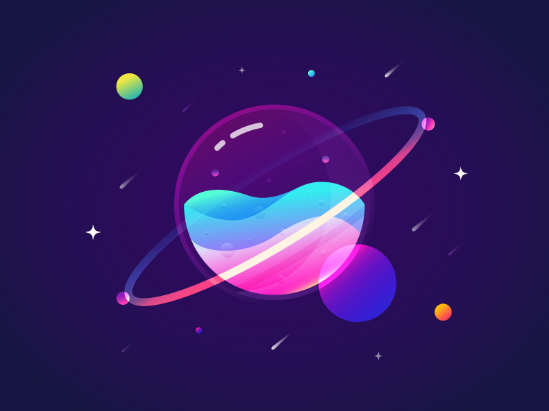 Fantastic Planet 001 brenttton colors illustration gradients water drops wave universe stars sun space planets meteor