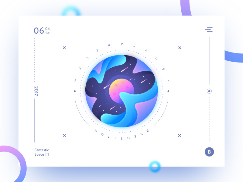 Water Planet brenttton poster waves universe meteor stars sun space illustration gradients colors graphic