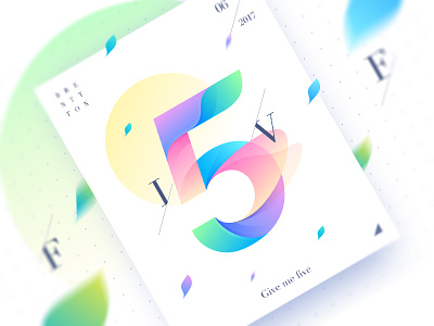 Five&5 brenttton colors gradients graphic illustration leaf number poster sun typography vector