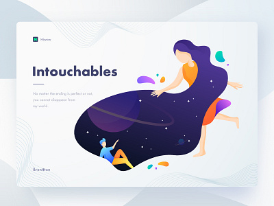 Intouchables brenttton colors galaxy gradients hiwow illustration lover man woman planets space stars universe