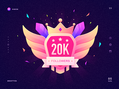 Hiwow 20000 followers brenttton colors gradients graphic crown hiwow illustration icon ribbons stars sword wing
