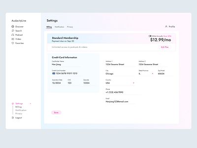 SaaS Billing Information design saas billing information settings billing information ui ux website