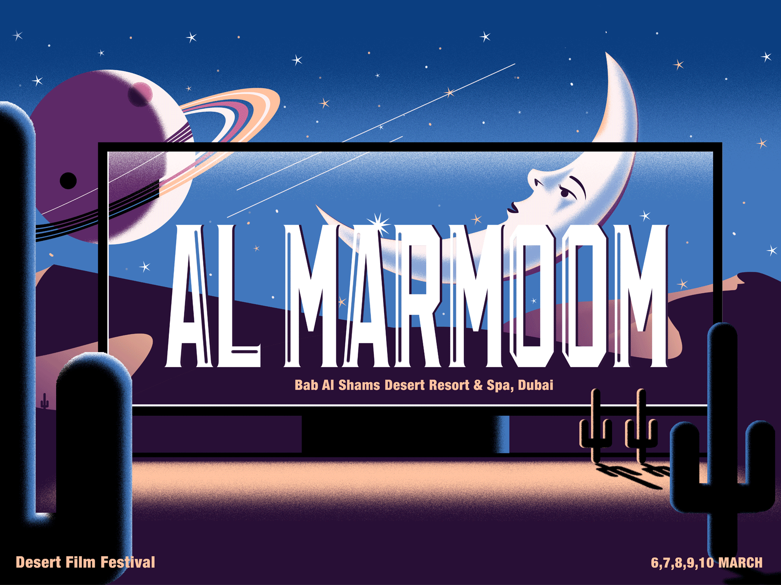 Al Marmoom desert cinema design flat illustration illustration design illustration poster print poster print vector