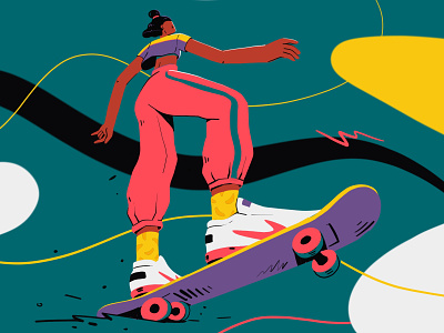 Shred like a girl art bright character flat fun illustration nike procreate skateboarding skater girl sport