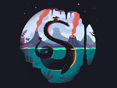 Silhouette creature dragon fantasy illustration silhouette underwater vector volcano