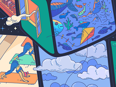 Rubix creative house // detail 02 clouds flat illustration illustrator rubix cube underwater vector vectors yoga