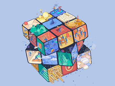 RUBIX creative house brainstorm color creative flat game idea illustration rubix cube team vector vectors