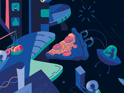Detail | Illustration for NET Magazine cover 284 chart cover design flat lines pizza space universe vector