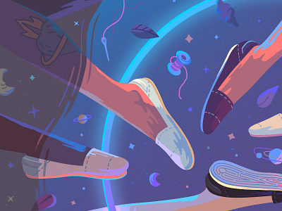 Detail of an illustration I'm working on this week art detail glow illustration illustrator moon progress shoe space stars vector vectors