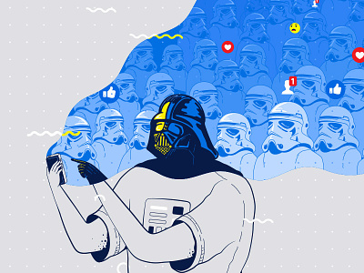 Using the force app darth vader design facebook fan art flat funny illustration social media star wars ui vector