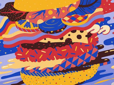 Burger Madness art bright burger design flat food fun geometric illustration pattern vector
