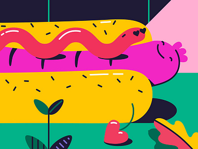 I love you to the bun and back art bright design fest flat food geometric hot dog illustration modular module vector