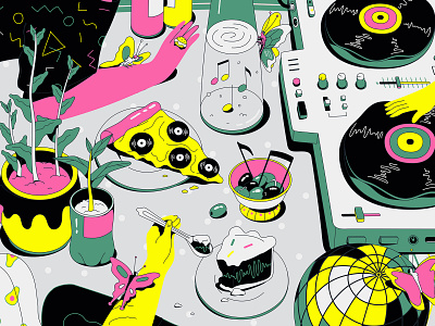 Illustration compilation festival food fun illustration illustrator music neon party picnic vector