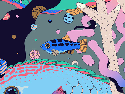 Sneak Peek I art endangered environmental fish flat illustration pattern planet surreal underwater universe vector