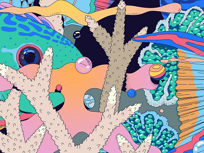 Sneak Peek II art bright bubbles coral detail environmental fish flat fun illustration space surreal underwater universe vector