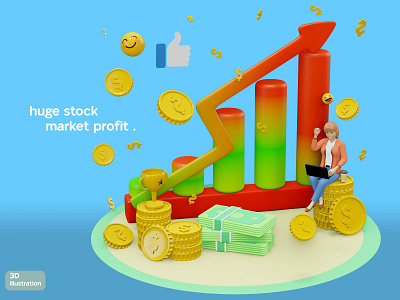 huge stock market profit 3d graphic design ui