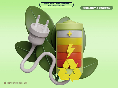 Eco Recycle Battery 3d 3d render battery level battery low eco eco battery eco energy illustration illustration 3d