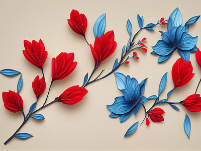 Red and blue flowers Art design