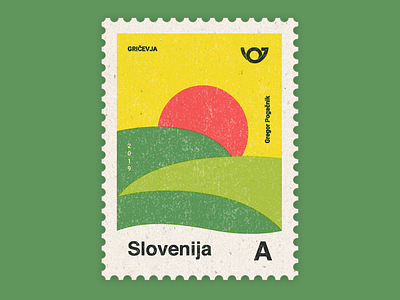 Slovenia - Country of 4 landscapes stamp collection: Hills colorful design geometric graphic design illustration retro stamp typogaphy