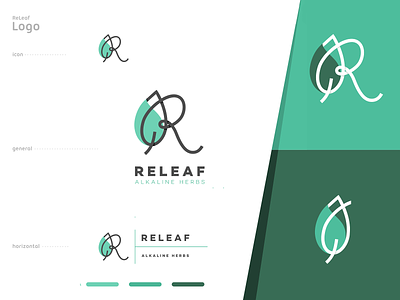 Releaf logo design ecology graphic herbs leaf logo logotype r relief simple