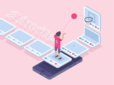 2x Dribbble invites autentika illustration invite isometric mialszygrosz