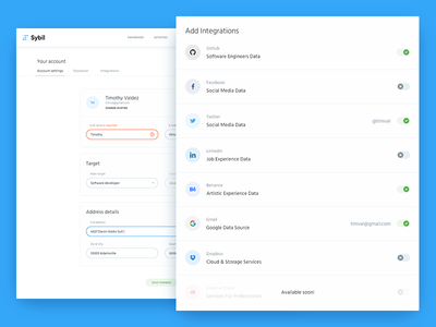 Account Settings & Integrations app autentika dashboard form input interface mialszygrosz profile ui user ux web