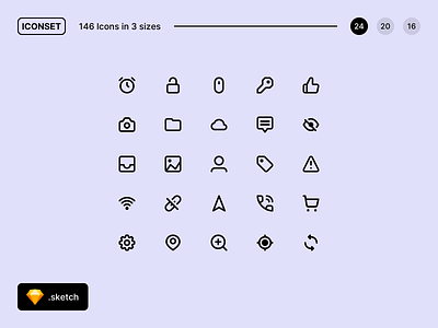 146 pixel perfect icons in 3 sizes (24/20/16)