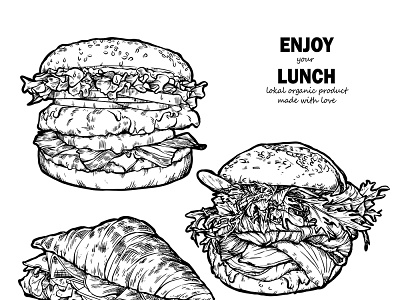 Hand drawn food sketch burger croissant design food illustration sandwich vector