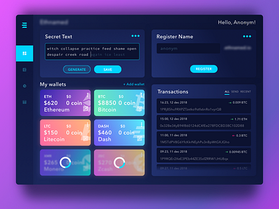 Cryptocurrency Wallet coin crypto cryptocurrency currency dashboard design ethereum ico interface token ui wallet