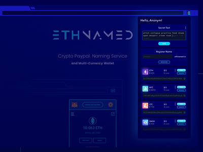 Ethnamed - Crypto Paypal app chrome coin crypto cryptocurrency cryptowallet currency dashboard design dribbble ethereum illustration interface token ui wallet