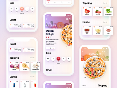 Pizza App UI design android app art booking design dribbble food food and drink food app gradient design ios iphone mobile mobile app pizza review sauce topping ui ux