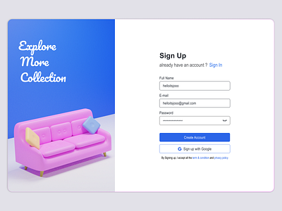 Sign Up Page Login 3d chair clean collection create account login sign up simply