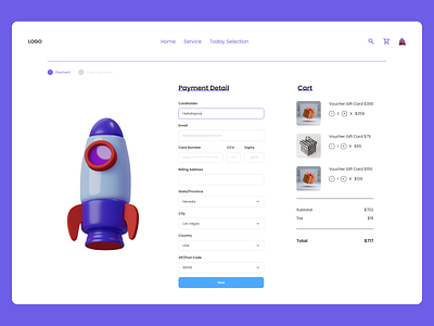 Checkout Page 3d checkout clean landing page rocket ui uiux ux