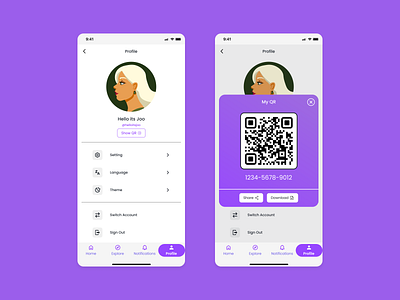 User Profile Mobile App Setting clean mobile app profile qr qr code setting user