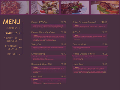 Menu cafe food menu modern restaurant retro sci fi sleek space age typography ui website