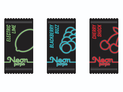 Neon pops branding electric food glow ice cream logo logotype minimalist neon package packaging popsicle