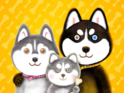 The Husky Family bear cat commercial illustration cute dog huskie husky illustration lovely pet