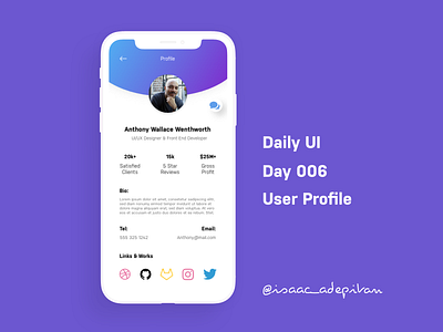 User Profile - Day 006 Daily UI Challenge app design daily 100 challenge daily ui dailyui 006 dailyui006 design minimal minimalism minimalist mobile ui ui design