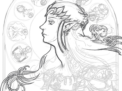 Princess Zelda and Sages art nouveau digital painting legend of zelda mucha photoshop princess zelda