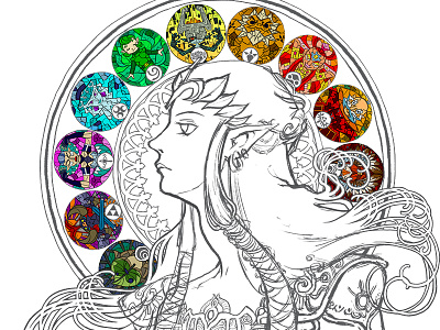 Princess Zelda and Sages alphonse mucha art nouveau digital illustration legend of zelda princess zelda sage stained glass zelda