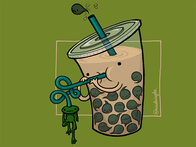 Food Series - Bubble Milk Tea boba boba milk tea cartoon drink frog illustration missdaisydee poliwog procreate silly straw tadpole taiwan