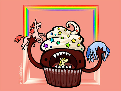 Carnivorous Food Series - Cupcake animal cartoon cupcake food illustration missdaisydee procreate rainbow red velvet unicorn